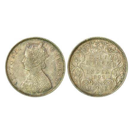 Victoria Empress, silver ½ rupee, 1892, Calcutta mint, 5.82g, A/I/'C' incused. PR 276, GK 