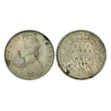 Victoria Empress, silver ½ rupee, 1894, Calcutta mint, 5.83g, A/I/'C' incused. PR 278, GK 