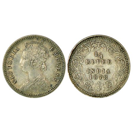 Victoria Empress, silver ¼ rupee, 1878, Calcutta mint, 2.91g, C / II, no mint mark. PR 383