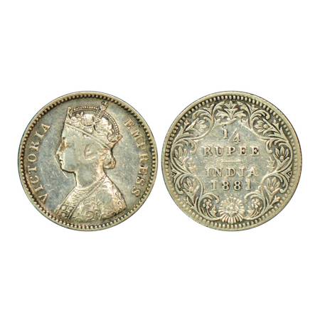 Victoria Empress, silver ¼ rupee, 1881, Bombay mint, 2.85g, B / II, dot. PR 411, GK 678. V