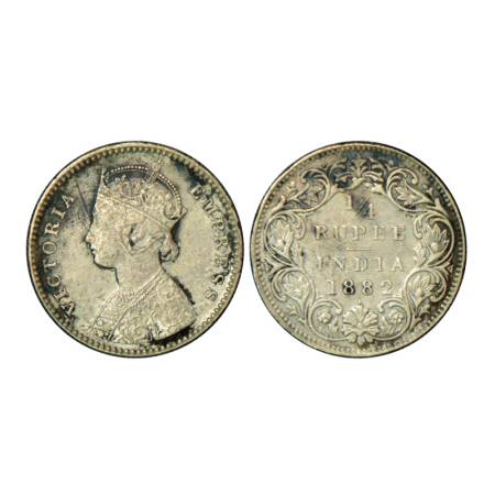 Victoria Empress, silver ¼ rupee, 1882, Bombay mint, 2.85g, B / I, dot. Unlisted in PR. Fi