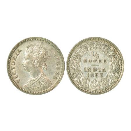 Victoria Empress, silver ¼ rupee, 1883, Calcutta mint, 2.87g, C / II, 'C' incused. PR 388,
