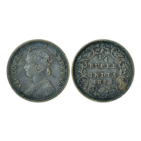 Victoria Empress, silver ¼ rupee, 1884, Bombay mint, 2.85g, C / I, 'B' raised. PR 417, GK 