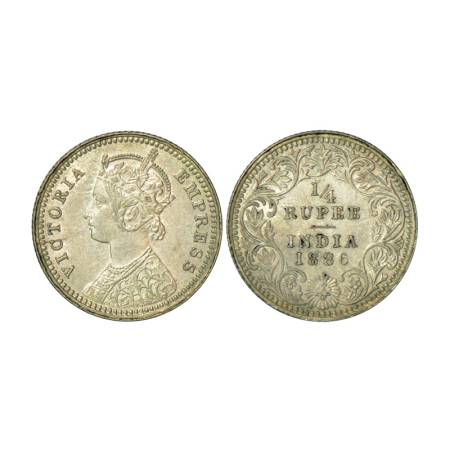 Victoria Empress, silver ¼ rupee, 1886, Calcutta mint, 2.90g, C / II, 'C' incused. PR 391,