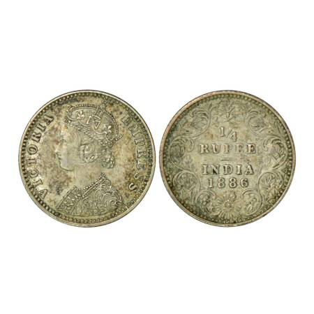 Victoria Empress, silver ¼ rupee, 1886, Bombay mint, 2.91g, C / II, 'B' raised. PR 419, GK