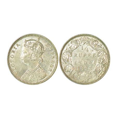 Victoria Empress, silver ¼ rupee, 1893, Bombay mint, 2.89g, C / I, 'B' incused. PR 428, GK