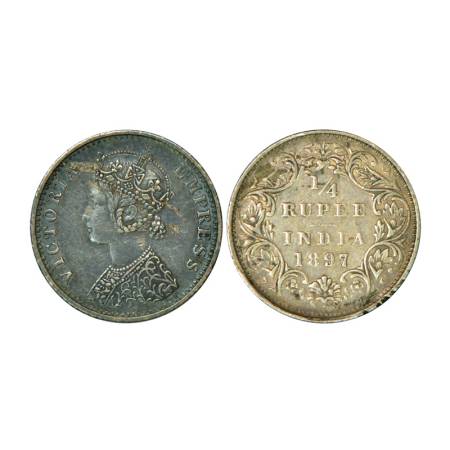 Victoria Empress, silver ¼ rupee, 1897, Bombay mint, 2.86g, C / I, 'B' incused, 7 in date 