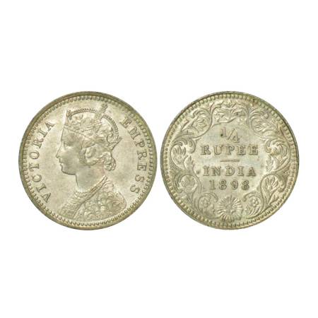 Victoria Empress, silver ¼ rupee, 1898, Calcutta mint, 2.93g, C / II, 'C' incused. PR 402,