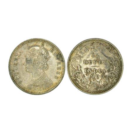 Victoria Empress, silver ¼ rupee, 1900, Calcutta mint, 2.90g, C / II, 'C' incused. PR 403,
