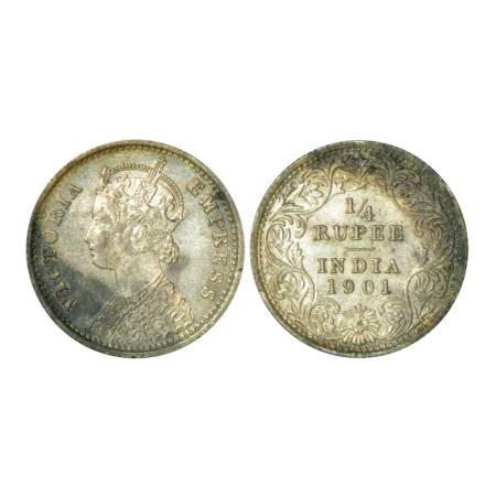 Victoria Empress, silver ¼ rupee, 1901, Calcutta mint, 2.90g, C / II, 'C' incused. PR 404,
