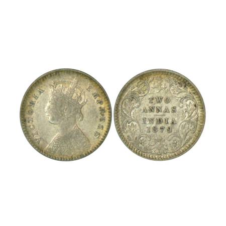 Victoria Empress, silver 2 annas, 1879, Calcutta mint, 1.47g, 'C' incused. PR 494. Very fi