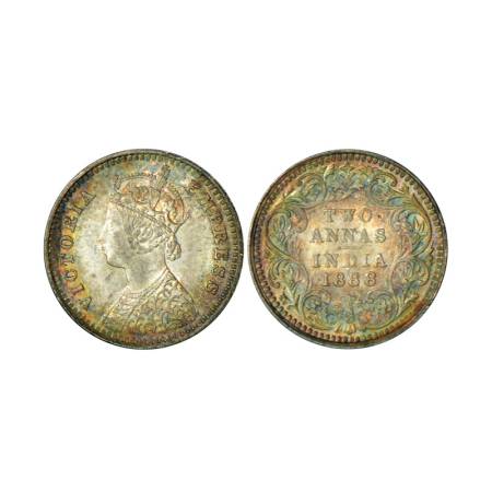 Victoria Empress, silver 2 annas, 1888, Bombay mint, 1.46g, B/II, 'B' incused. PR 541. Unc