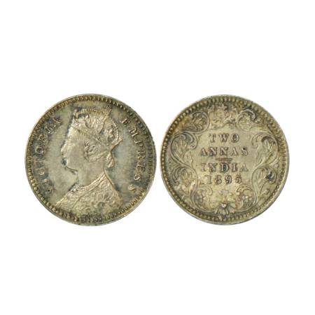 Victoria Empress, silver 2 annas, 1895, Calcutta mint, 1.46g, B/II, 'C' incused. PR 510. V
