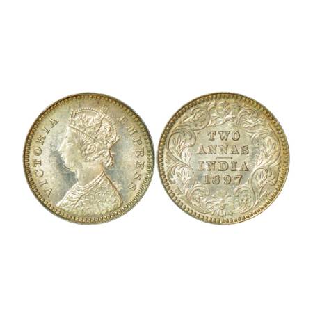 Victoria Empress, silver 2 annas, 1897, Calcutta mint, 1.47g, B/II, 'C' incused. PR 512. U