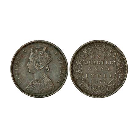 Victoria Empress, copper ¼ anna, 1877, Calcutta mint, 6.45g, B/II. PR 611, GK 829. Very fi