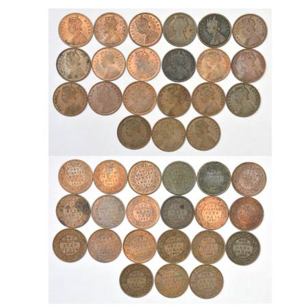 Victoria Queen/Empress, copper ¼ anna (21), (A) 5x Queen: 2x Madras mint, 1862, PR 604; 2x