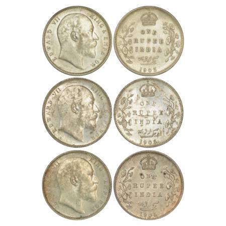 Edward VII, silver rupee (3), 1x Bombay mint, 1903, PR 189, GK 924 and 2x Bombay mint, 190