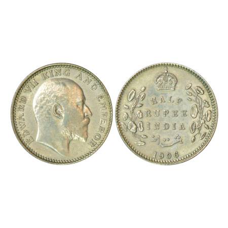 Edward VII, silver ½ rupee, 1906, Calcutta mint, 5.82g, no mint mark. PR 310, GK 964. Very
