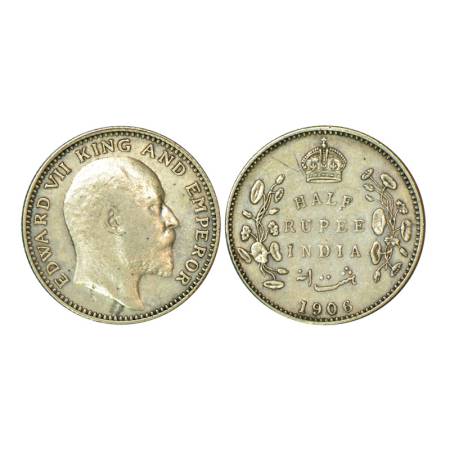 Edward VII, silver ½ rupee, 1906, Bombay mint, 5.80g, 'B' incused, no dot. PR 315, GK 961.