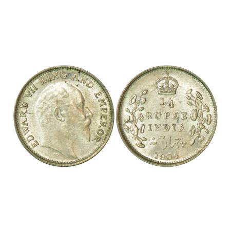 Edward VII, silver ¼ rupee, 1904, Calcutta mint, 2.91g, no mint mark. PR 433, GK 973. Bril
