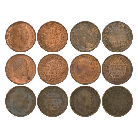 Edward VII, copper ¼ anna (6), Calcutta mint, 1905, PR 649, GK 996; 2x 1906, PR 649, GK 99