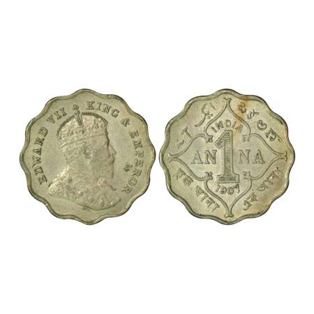 Edward VII, cupro-nickel 1 anna, 1907, Bombay mint, 3.90g, 'B' incused. PR 926, GK 990. Ex