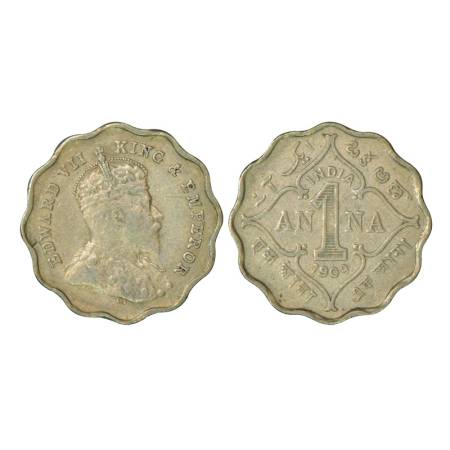 Edward VII, cupro-nickel 1 anna, 1909, Bombay mint, 3.82g, 'B' incused. PR 928, GK 992. Ve