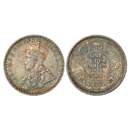 George V, silver rupee, 1911, Calcutta mint, 11.65g, no mint mark, 'Pig' type. PR 207, GK 