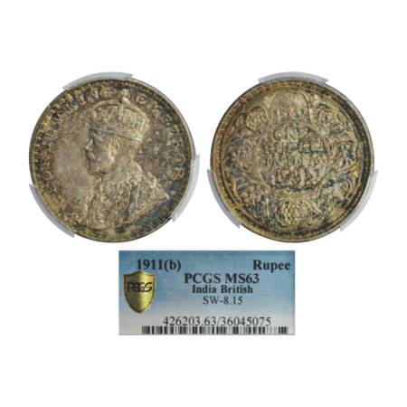 George V, silver rupee, 1911, Bombay mint, 'Pig' type. PR 217, GK 1022. Graded as MS 63 by