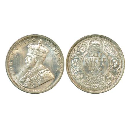 George V, silver ½ rupee, 1914, Bombay mint, 5.85g, dot. PR 338, GK 1051. Brilliant uncirc