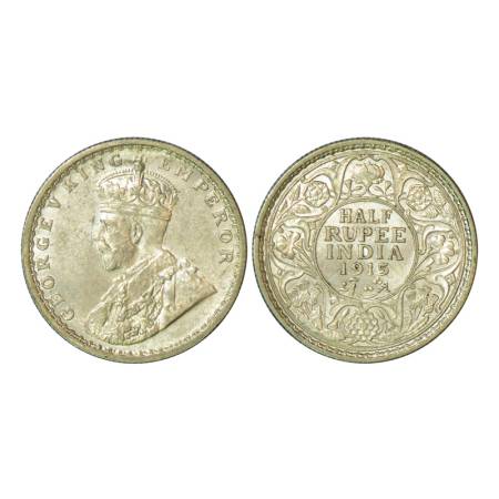 George V, silver ½ rupee, 1915, Calcutta mint, 5.83g, no mint mark. PR 322, GK 1052. Almos