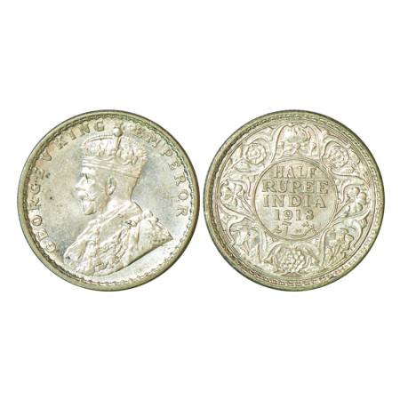 George V, silver ½ rupee, 1918, Bombay mint, 5.84g, dot below date. PR 342, GK 1056. Almos
