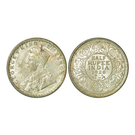 George V, silver ½ rupee, 1926, Calcutta mint, 5.81g, no mint mark. PR 329, GK 1067. Extre
