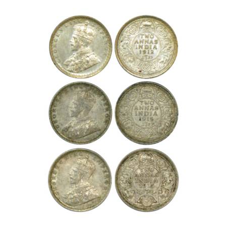 George V, silver 2 annas (3), 2x Calcutta mint, 1912, PR 565, GK 1108; 1915, PR 568, GK 11