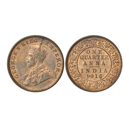 George V, copper ¼ anna, 1916, Calcutta mint, 4.85g. PR 661, GK 1175. Extremely fine, Rare