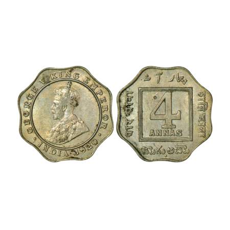 George V, cupro-nickel 4 annas, 1920, Bombay mint, 6.79g, dot. PR 878, GK 1104. Extremely 