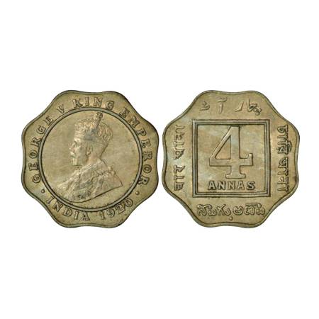 George V, cupro-nickel 4 annas, 1920, Bombay mint, 6.76g, dot. PR 878, GK 1104. Extremely 