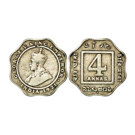 George V, cupro-nickel 4 annas, 1921, Bombay mint, 6.63g, PR 879, GK 1106. Very fine, Scar