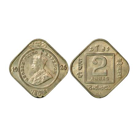 George V, cupro-nickel 2 annas, 1926, Bombay mint, dot. PR 899, GK 1129. Almost uncirculat