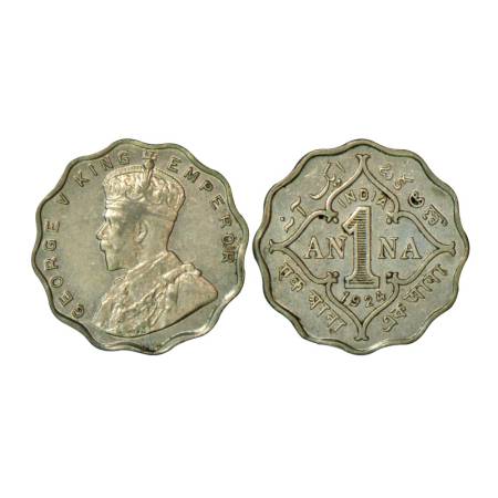 George V, cupro-nickel 1 anna, 1924, Calcutta mint, 3.85g, no mint mark. PR 930, GK 1153. 