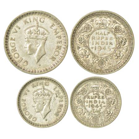 George VI, half silver coins (2), 1945, Bombay mint, 1x ½ rupee, 5.77g, Unlisted in PR, GK