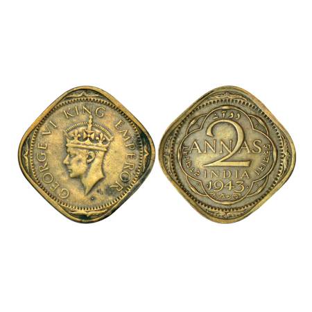 George VI, brass 2 annas, 1943, Bombay mint, 5.88g, large 3, type II. Unlisted in PR, GK 1