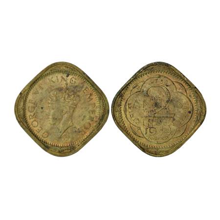 George VI, brass 2 annas, 1944, Lahore mint, 5.88g, 'L' mint mark in quatrefoil, edge knoc