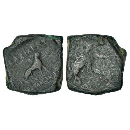 Indo-Greeks, Pantaleon (185-180 BC), copper coin, 12.39g. Obv: Lion standing facing right,