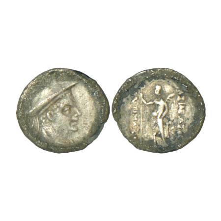 Indo-Greeks, Antimachus I Theos (180-165 BC), silver obol, 0.66g. Obv: Diademed and draped