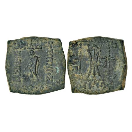 Indo-Greeks, Apollodotos I (180-160 BC), copper unit, 9.89g. Obv: Apollo standing holding 