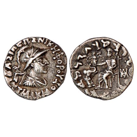 Indo-Greeks, Antialkidas (130-120BC), silver drachm, BN series 13C, 2.26g. Obv: Diademed, 
