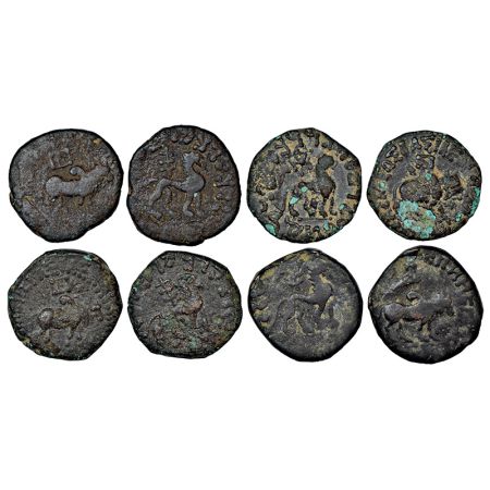 Indo-Scythians, Azes (56-30 BC), copper coins (4), 11.98g, 13.29g, 13.94g and 14.18g. Obv: