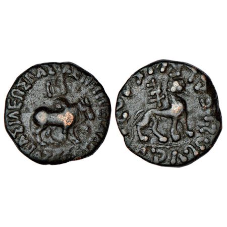 Indo-Scythians, Azes (48-25 BC), copper coin, Senior ISCH 102.174, 12.89g. Obv: bull walki