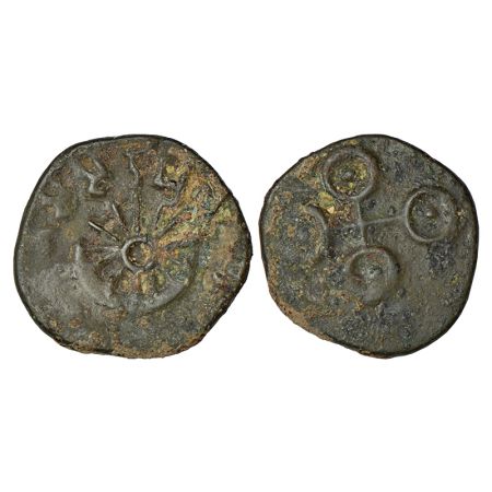 Satavahanas, alloyed copper coin of Vasithiputa Siri Pulumavi (85-125 AD), 'Sun and Moon' 